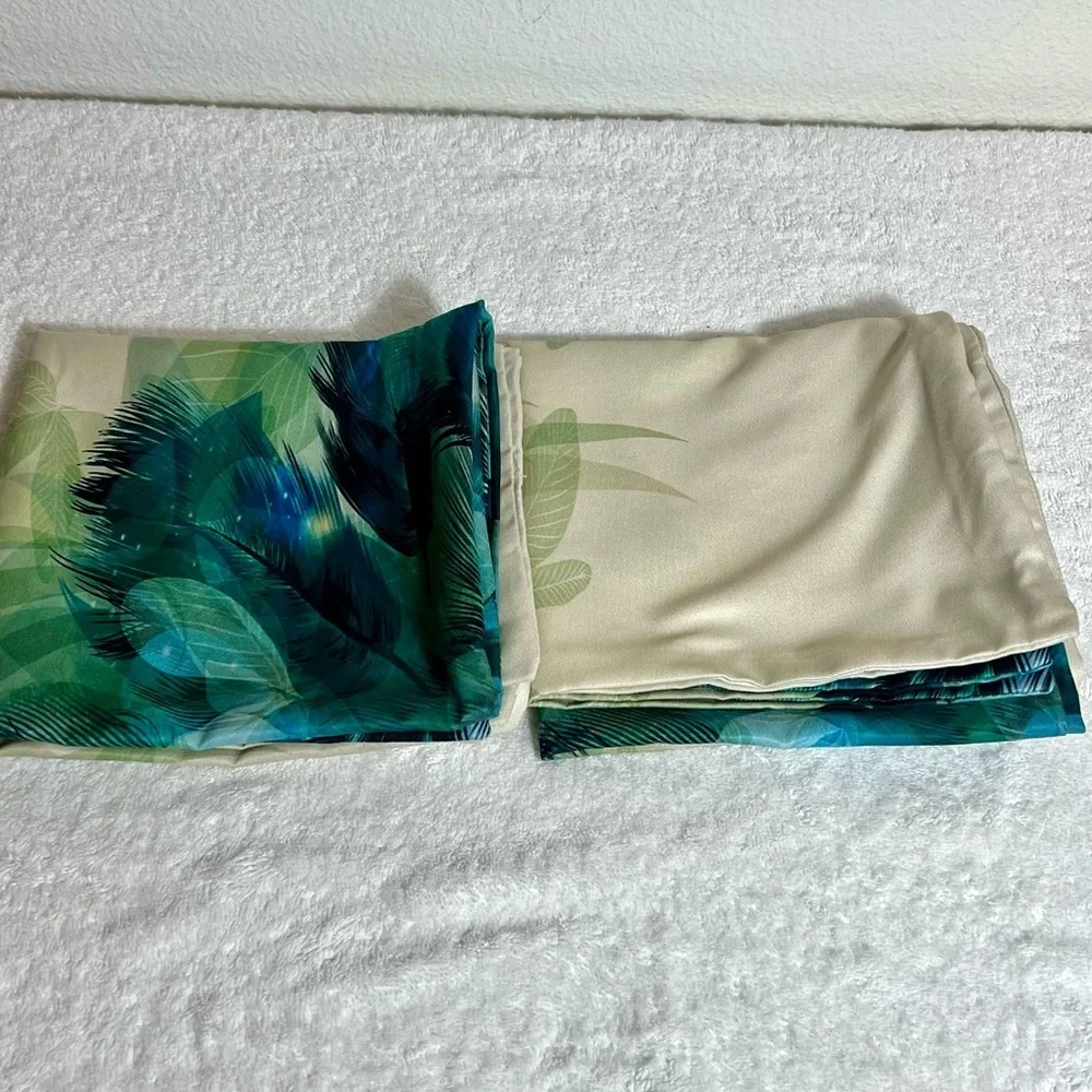 2 Blue Green Feather Leaf Decorative Pillow Covers. 18” x 34”w